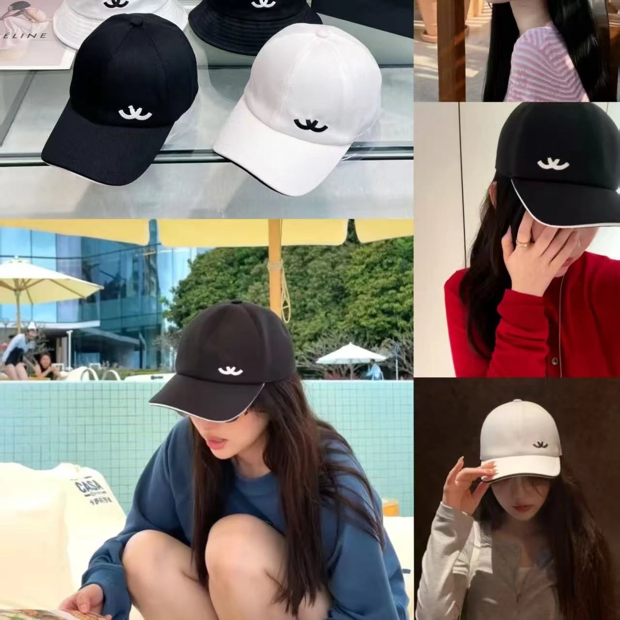 Eline Logo Embroidered Black White Adjustable Baseball Cap
