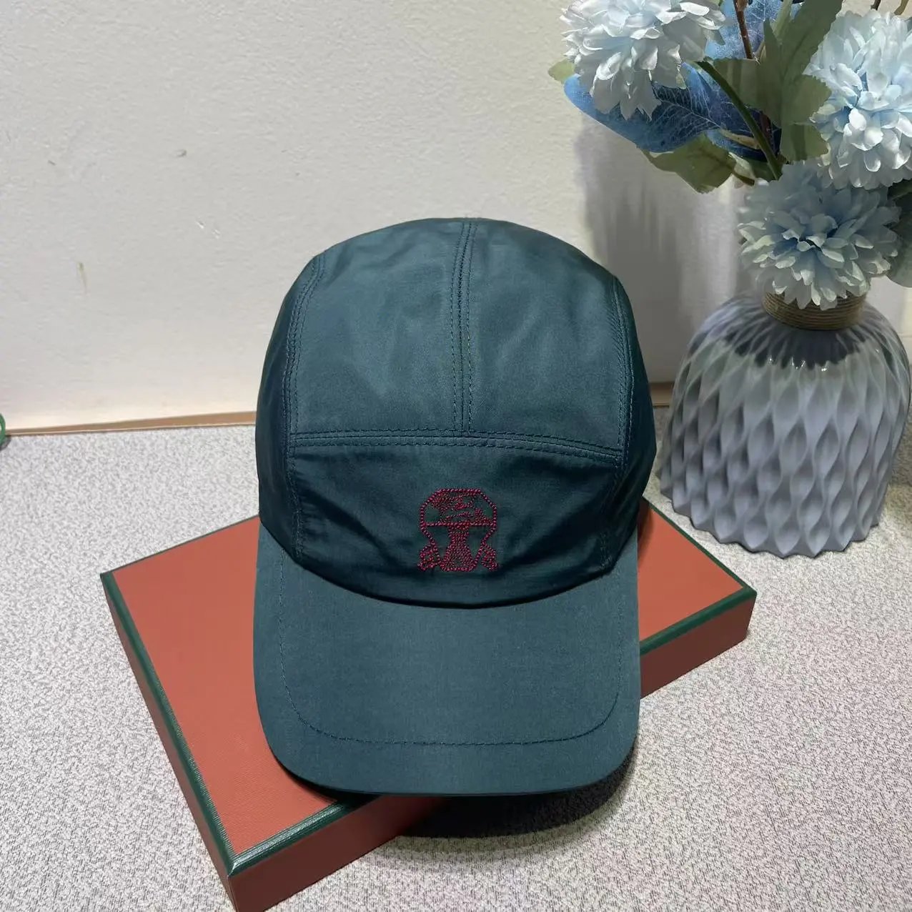 Embroidered Five Panel Cap Olive White Beige Black Casual Baseball Hat