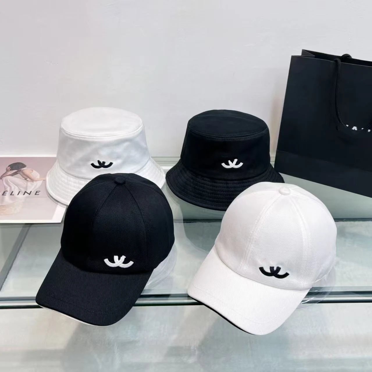 Eline Logo Embroidered Black White Adjustable Baseball Cap