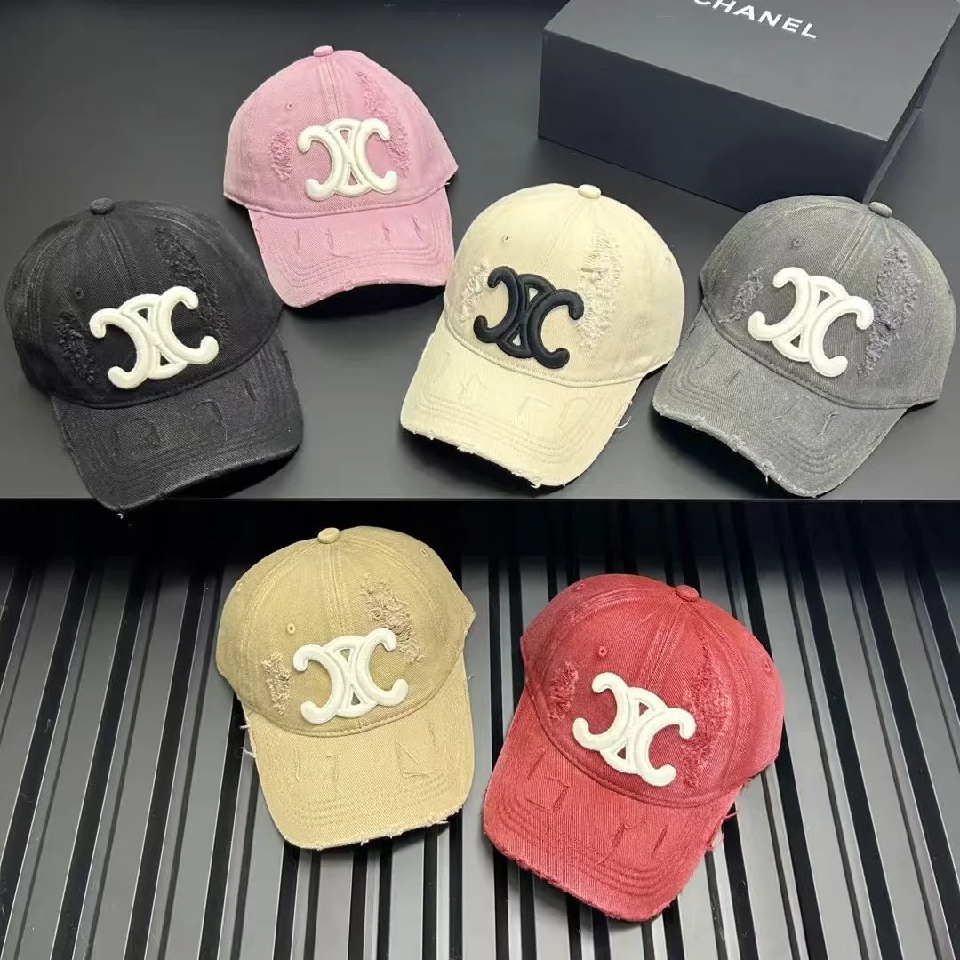 Chanel CC Logo Distressed Cotton Baseball Cap