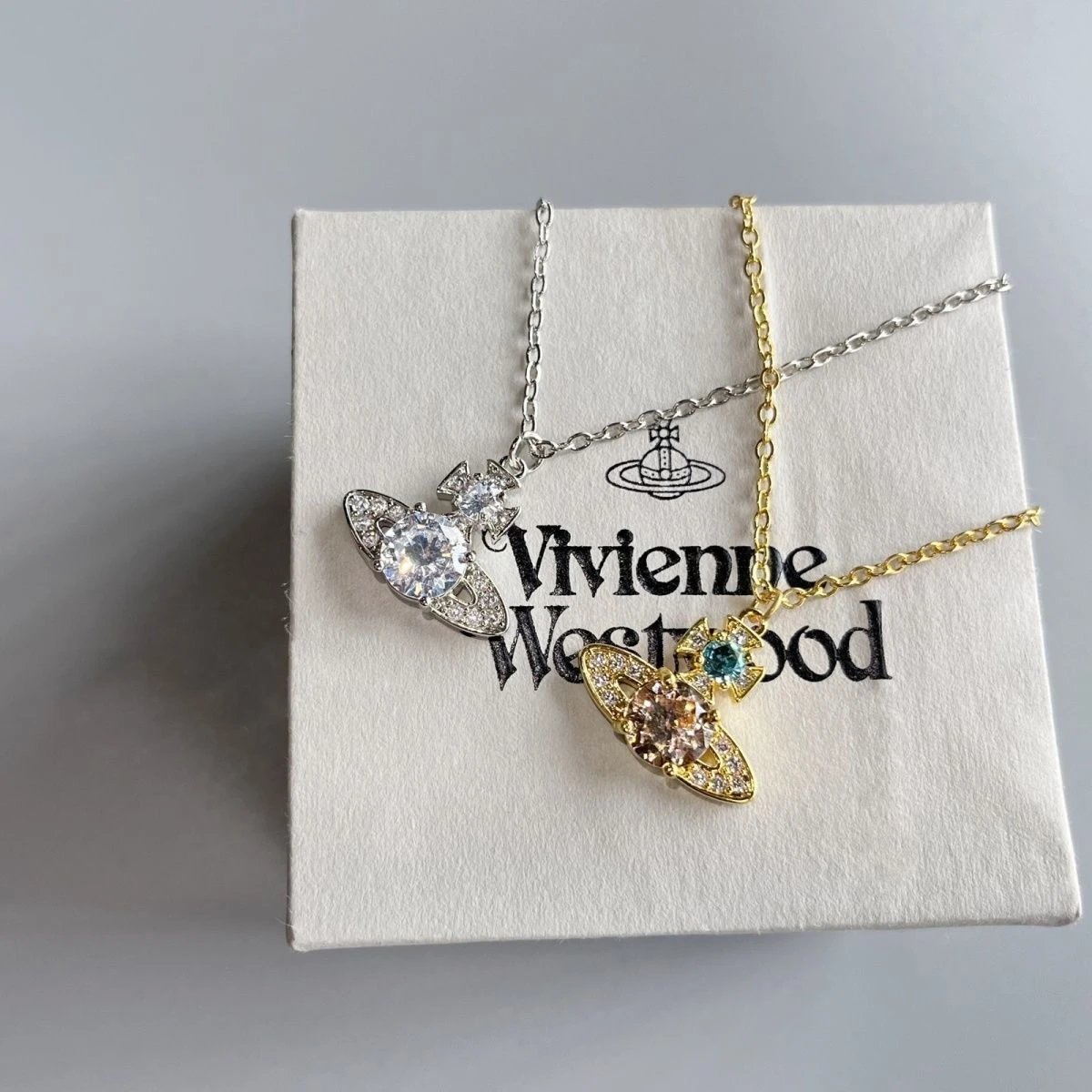 Vivienne Westwood Orb Silver White Crystal Pendant Necklace