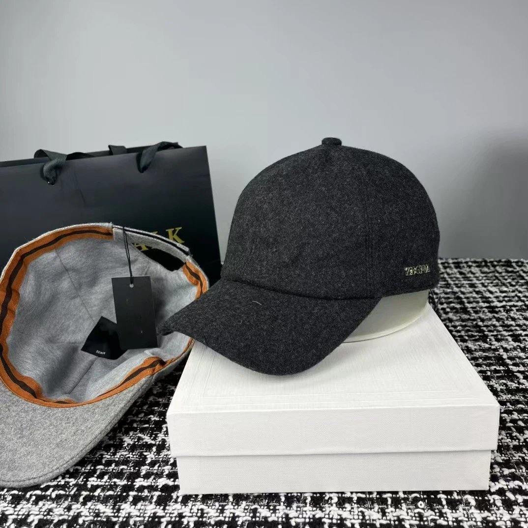 ZEGNA Hats Wool baseball cap with metal logo plaque — Dark gray