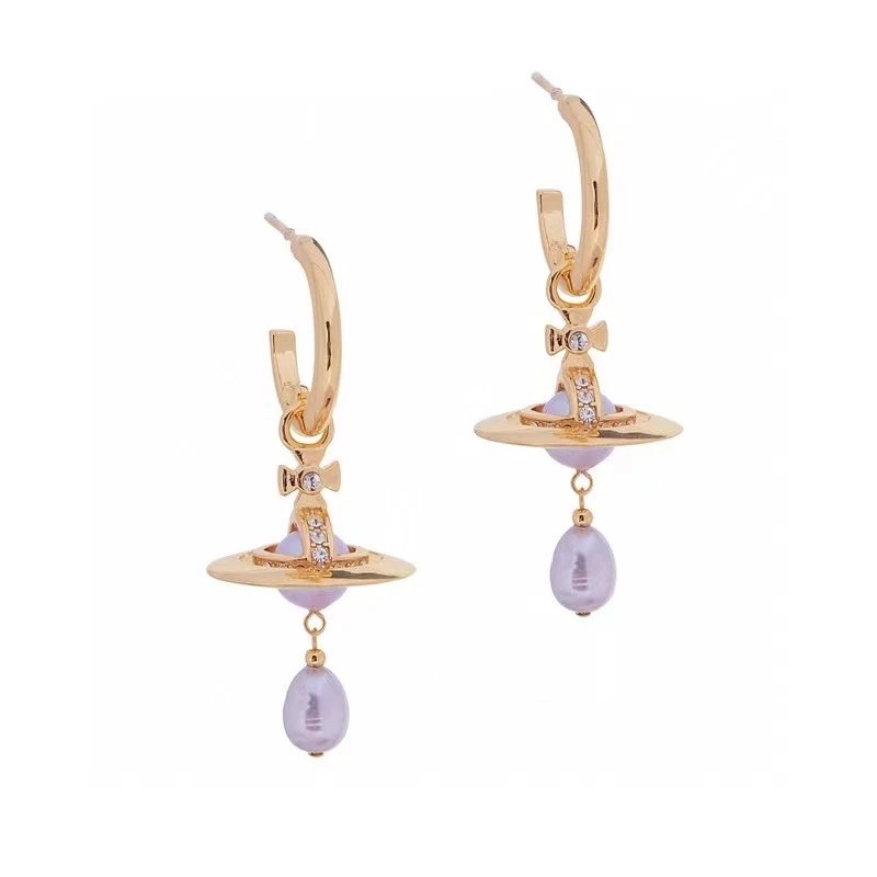 Vivienne Westwood Orb Gold Lavender Pearl Hoop Earrings