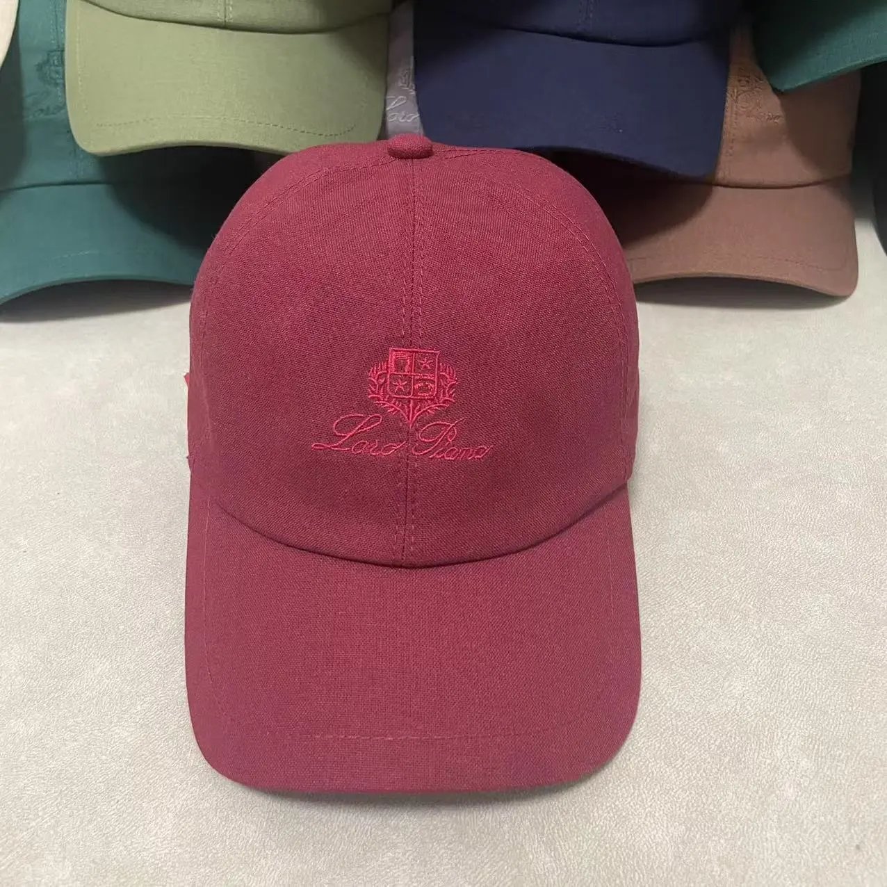 Loro Piana Hats Embroidered Crest Baseball Cap — Wine red, red
