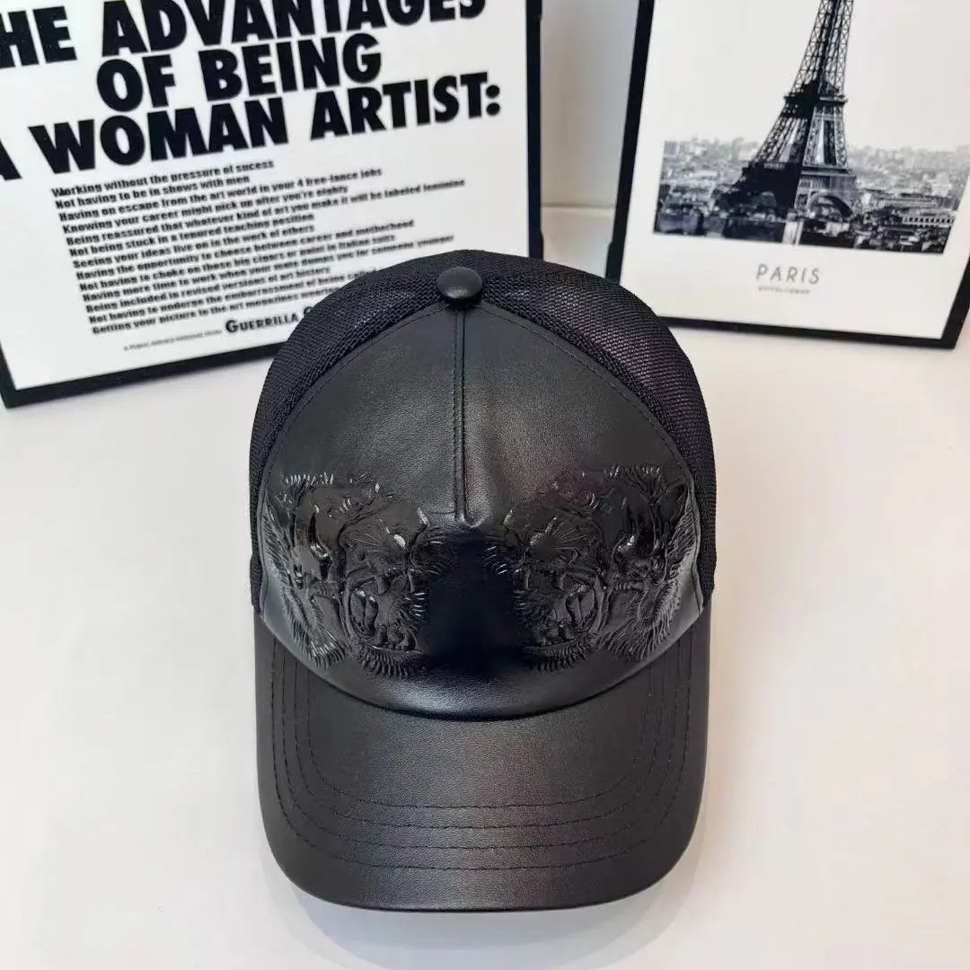 Black Leather Bee Embroidered Trucker Cap