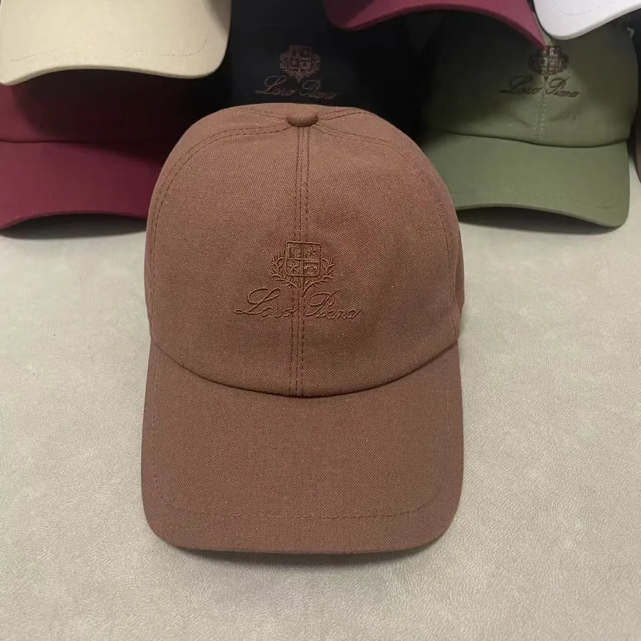 Loro Piana Hats Embroidered Crest Baseball Cap — Camel color