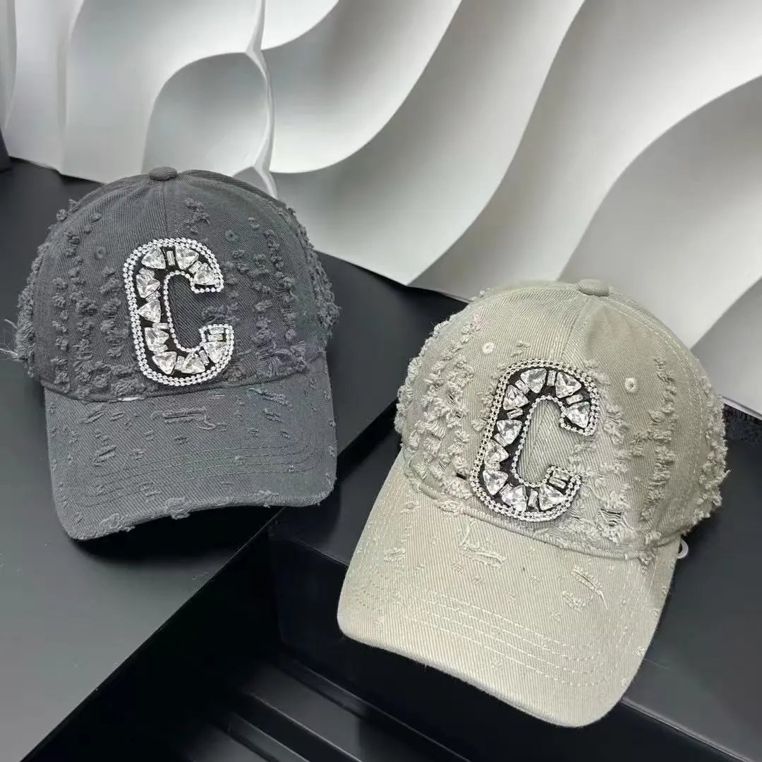 Unbranded Hats Distressed Rhinestone C Letter Baseball Cap image 5