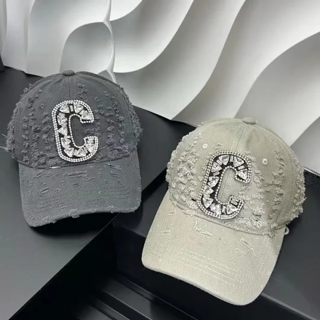 Unbranded Hats Distressed Rhinestone C Letter Baseball Cap product detail image 6