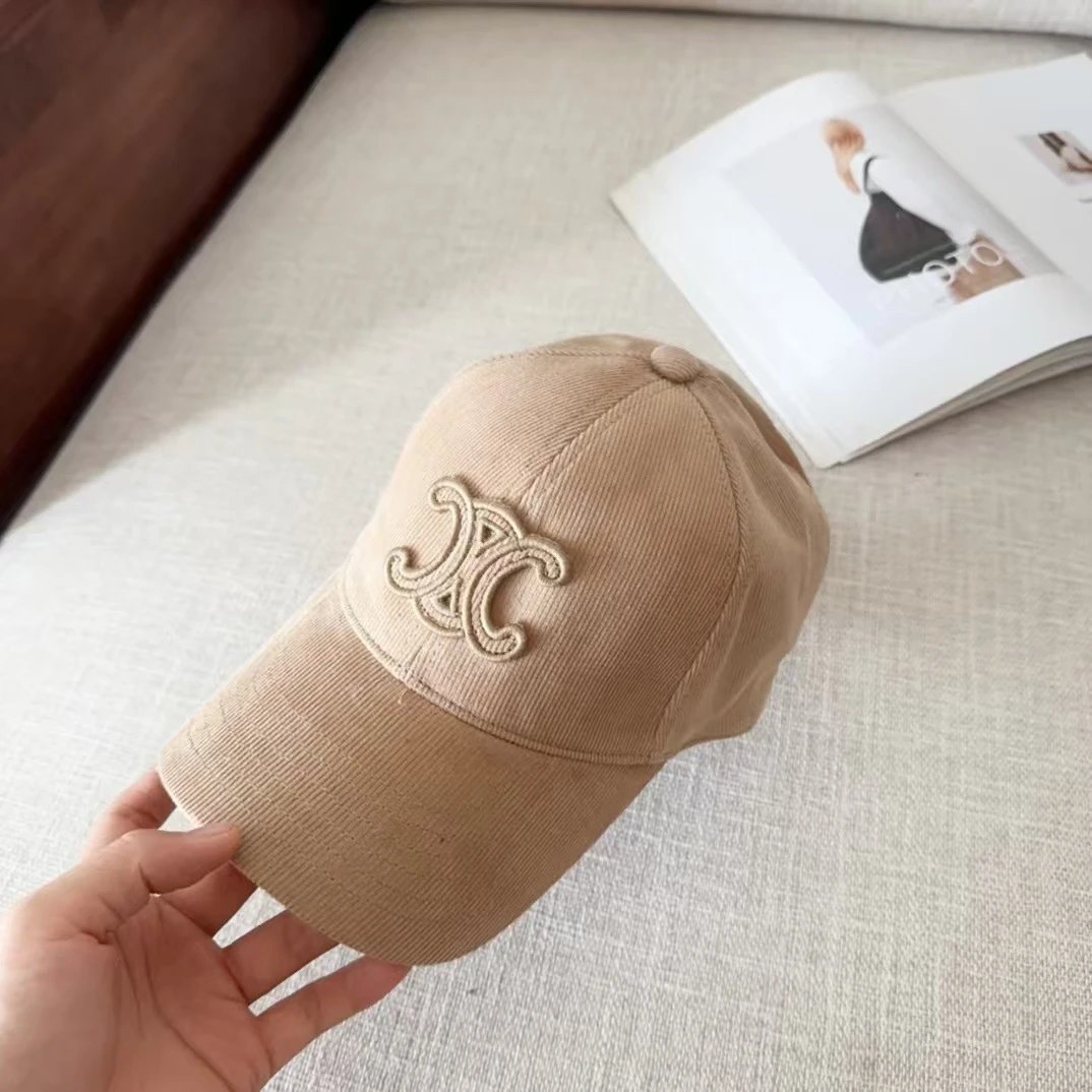 Corduroy Baseball Cap Embroidered Logo Beige Pink Red Black Navy Olive Casual Hat