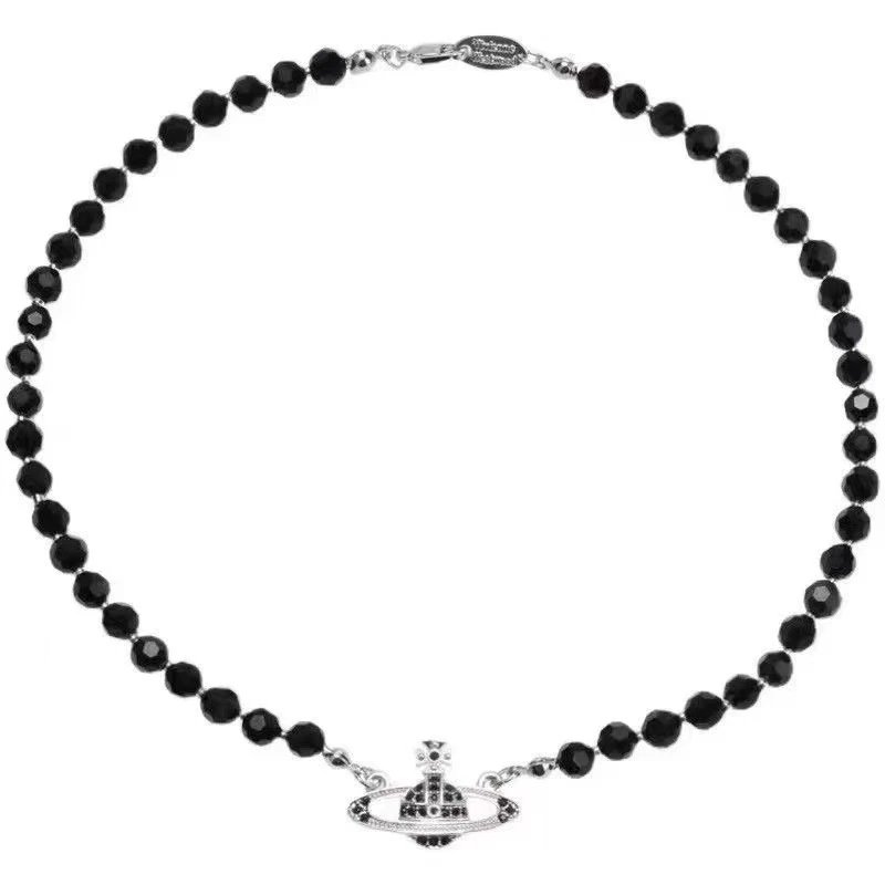 Vivienne Westwood Black Crystal Orb Pendant Necklace
