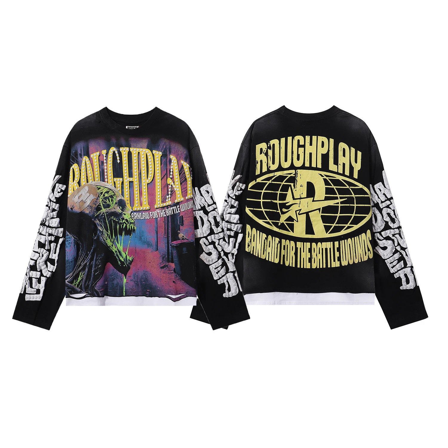 Roughplay Bandaid For The Battlewounds Black Graphic Oversized T-Shirt