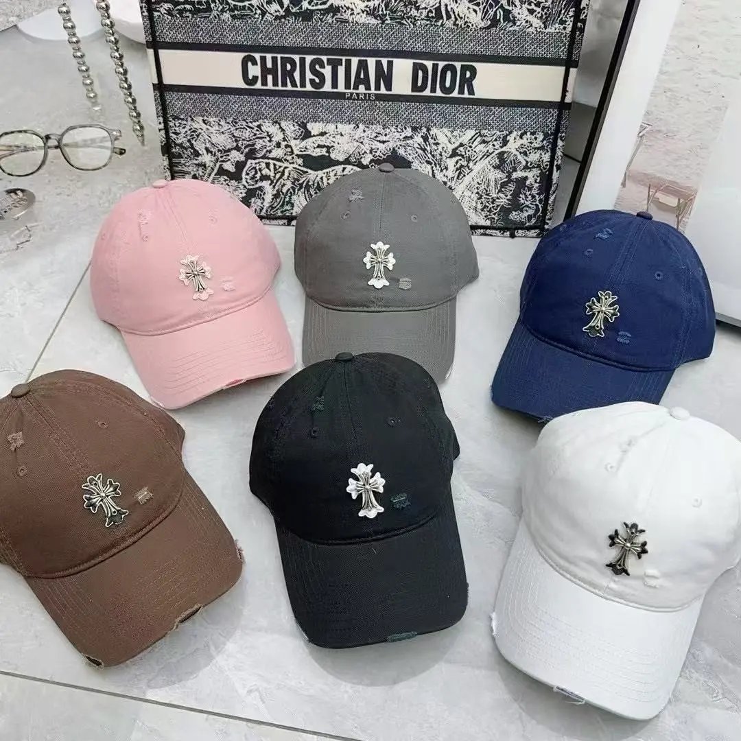 Chrome Hearts Embroidered Cross Distressed Baseball Cap
