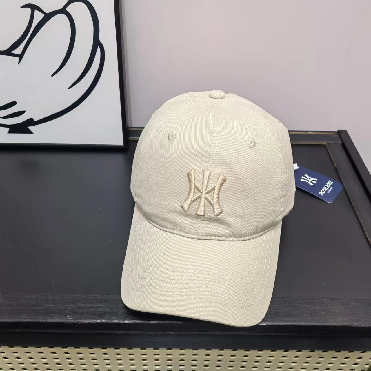 Unbranded Hats Washed cotton baseball cap with embroidered NY monogram image 5