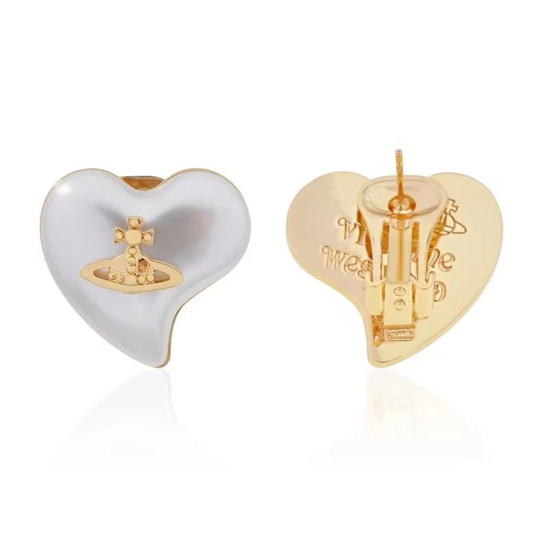 Vivienne Westwood Heart White Pearlized Gold-tone Stud Earrings