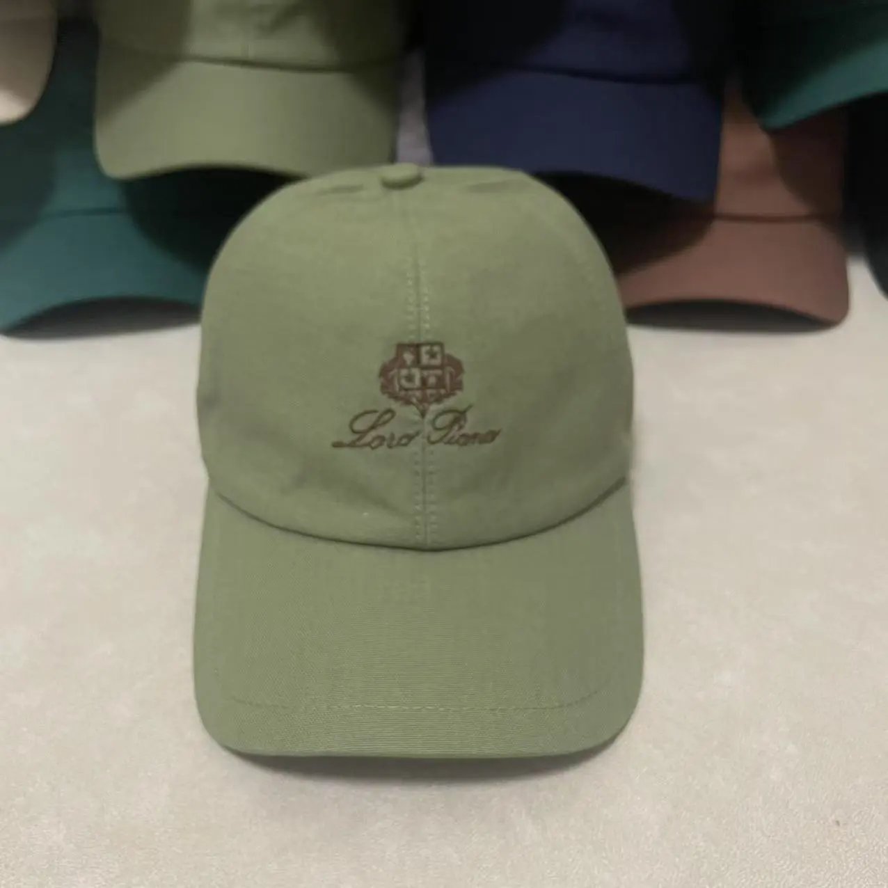 Loro Piana Hats Embroidered Crest Baseball Cap — Olive green