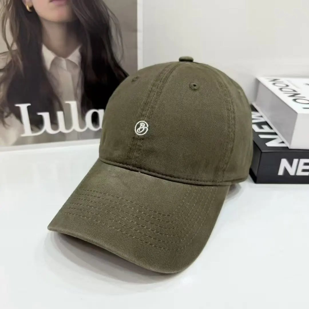 Unbranded Hats Washed Cotton Baseball Cap with Embroidered Monogram — Coffee color