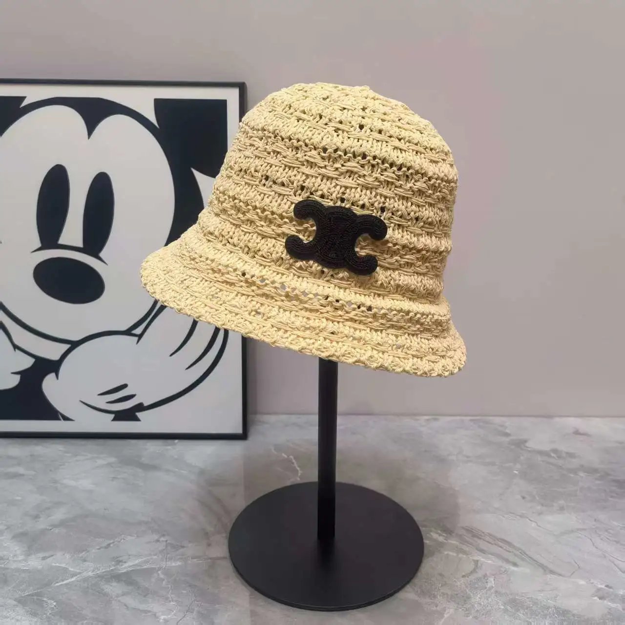 Crochet Bucket Hat Beige White Pink Black CC Logo Summer Hat