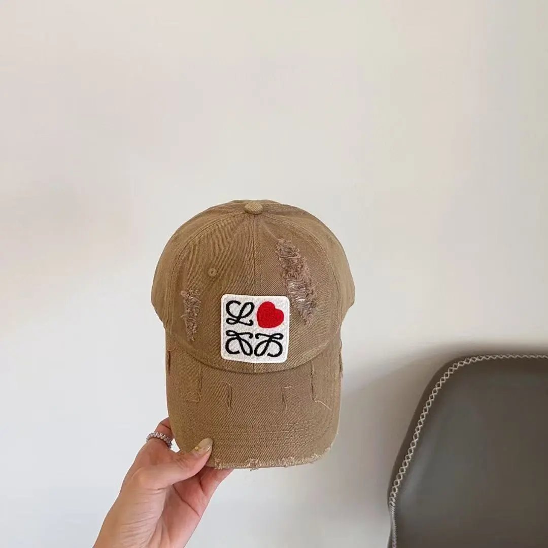 Loewe Hats Distressed Logo Patch Baseball Cap — Camel color