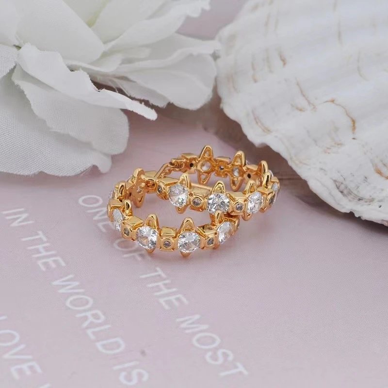 Gold Tone Cat Ear Crystal Ring Set Yellow Gold Vintage Style