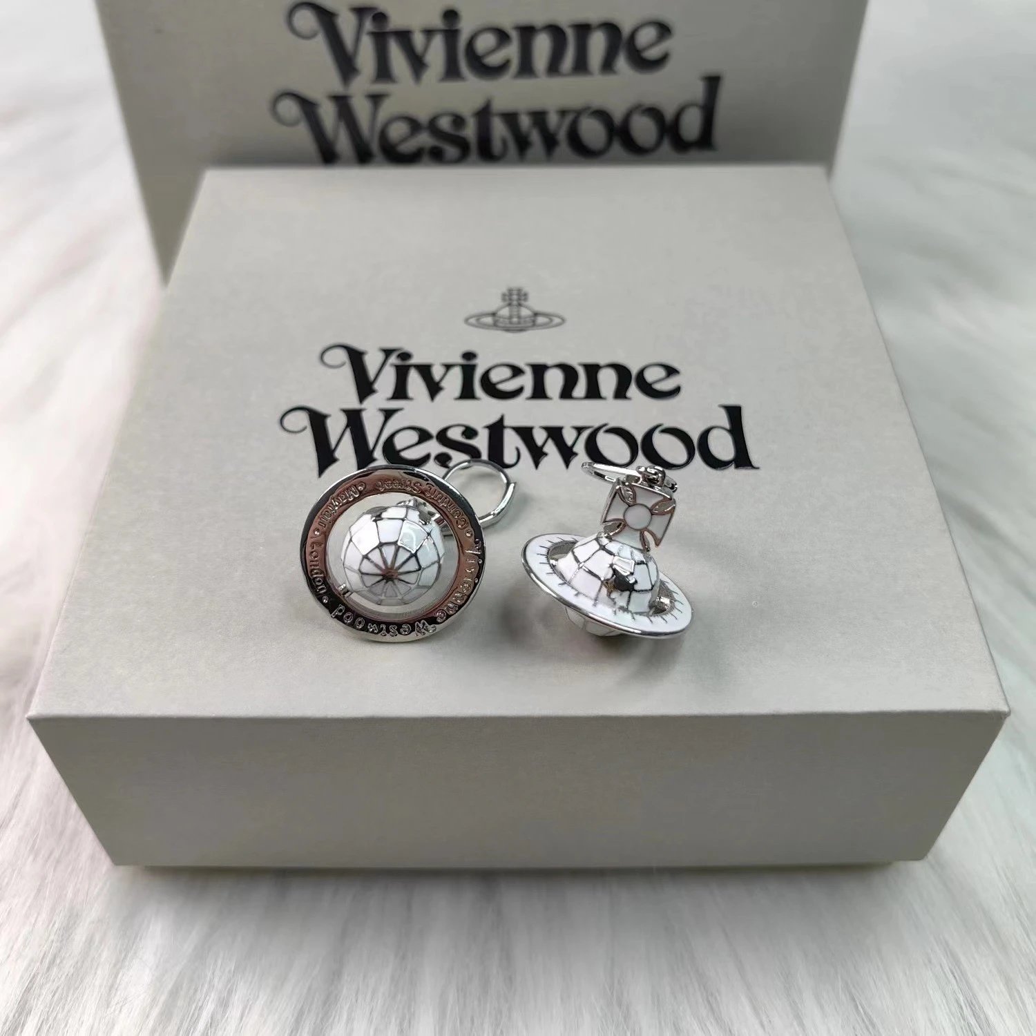 Vivienne Westwood Orb White Enamel Punk Earrings