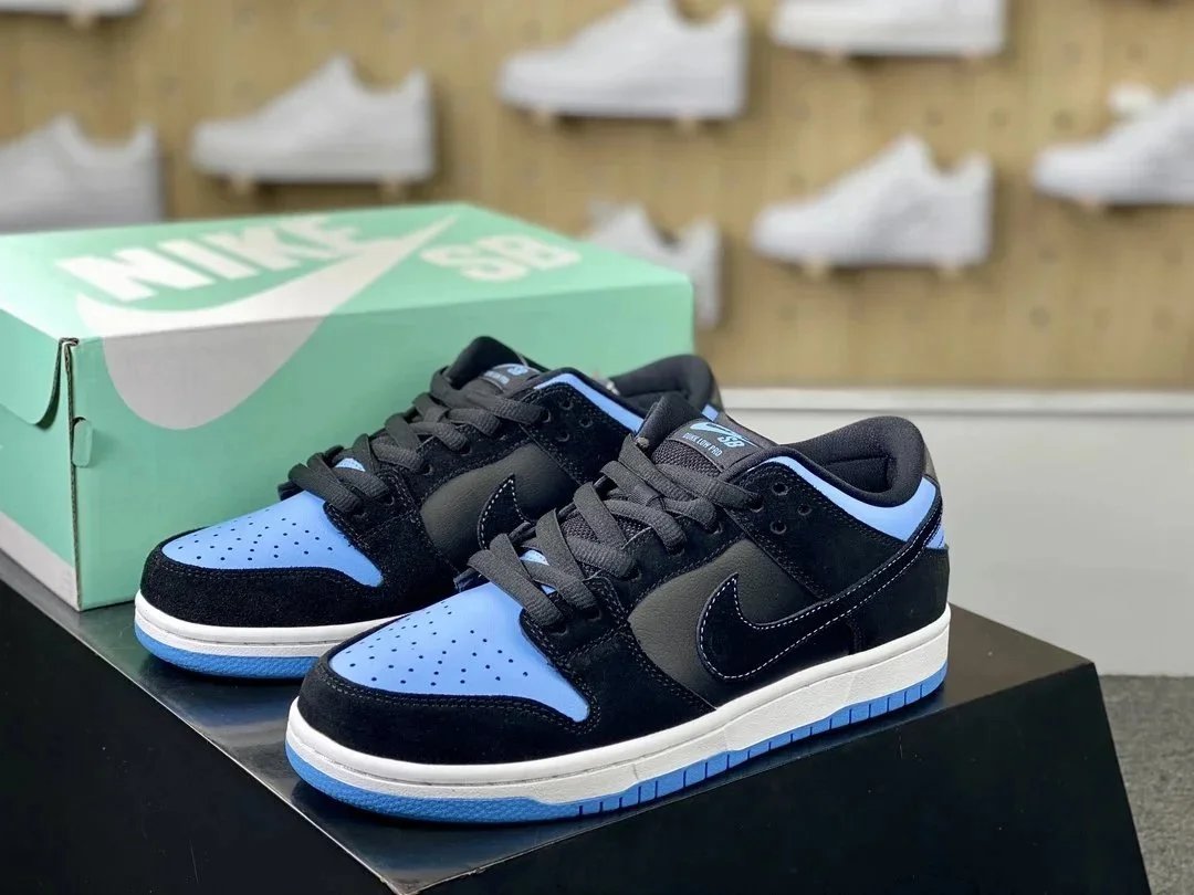 Nike Dunk Low Black Light Blue Suede Skate Sneakers