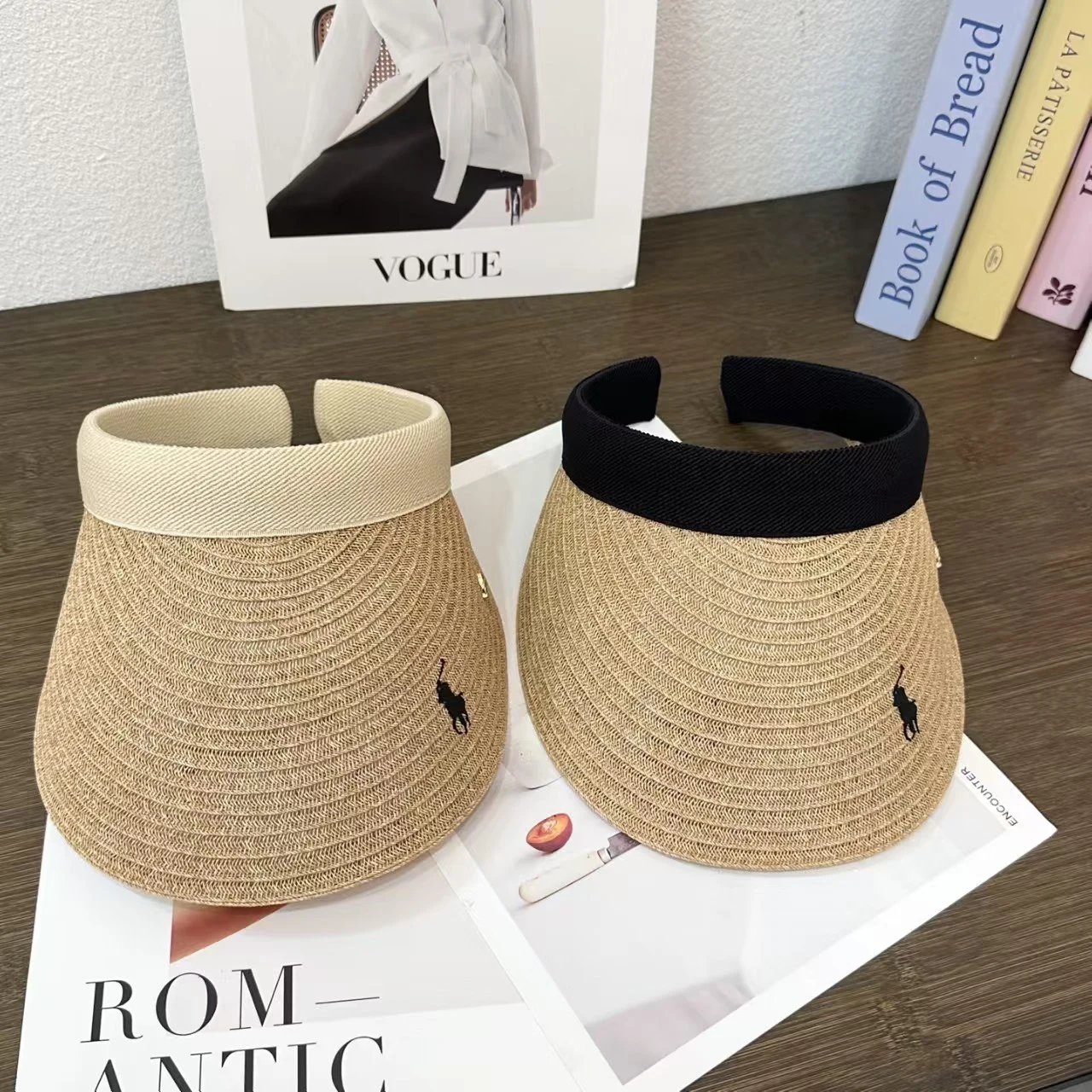 Polo Ralph Lauren Straw Visor Beige Black Classic Sun Visor