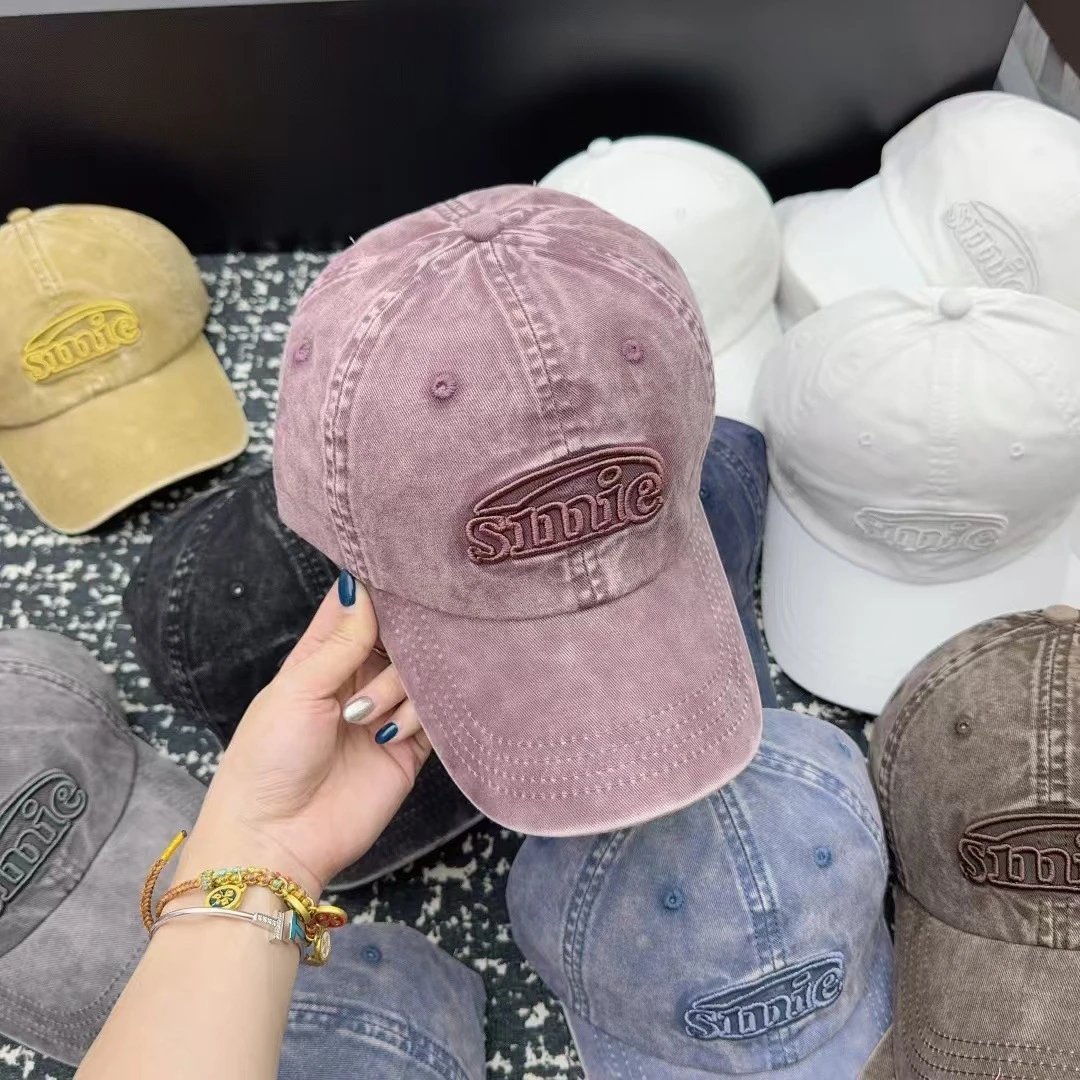 Sinie Hats Washed denim embroidered-logo baseball cap — Light purple