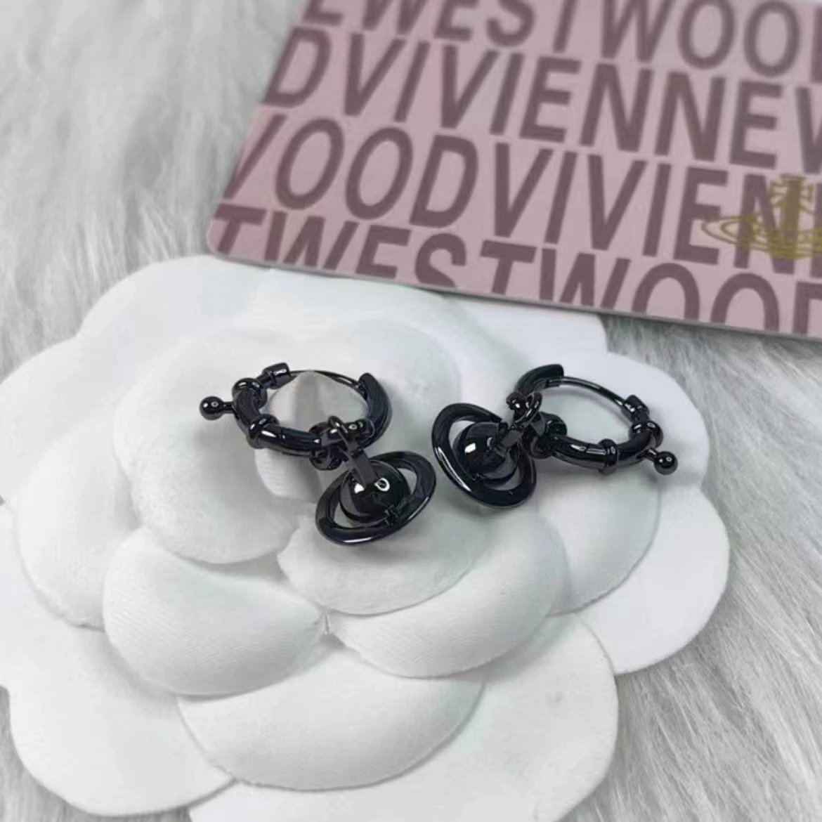 Vivienne Westwood Black Orb Hoop Earrings