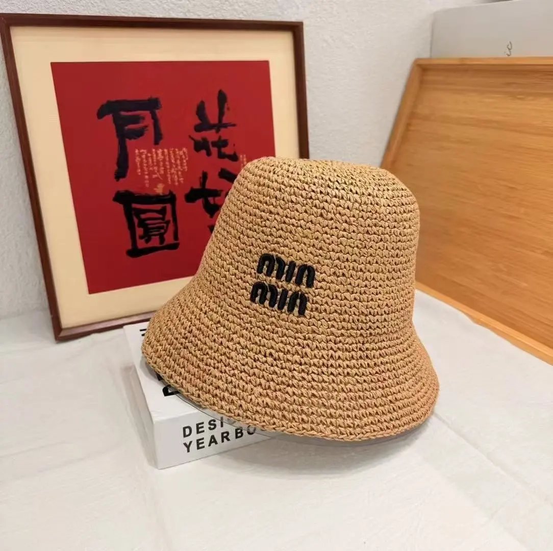 Miu Miu Woven Straw Beige Brown Black Bucket Hat