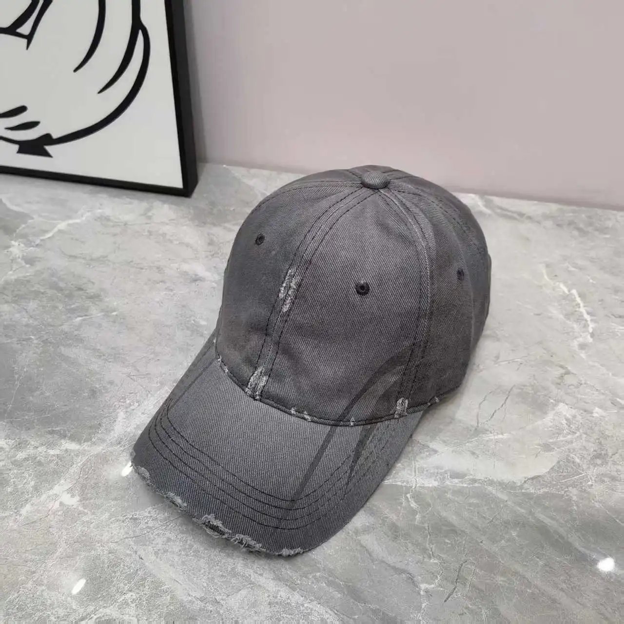 Distressed Cotton Baseball Cap Red Beige Brown Gray Black Pink Vintage