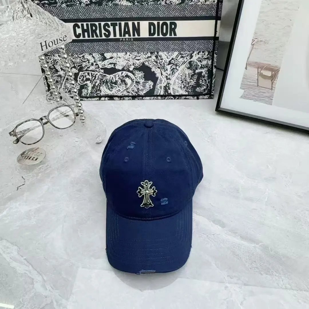 Chrome Hearts Embroidered Cross Distressed Baseball Cap