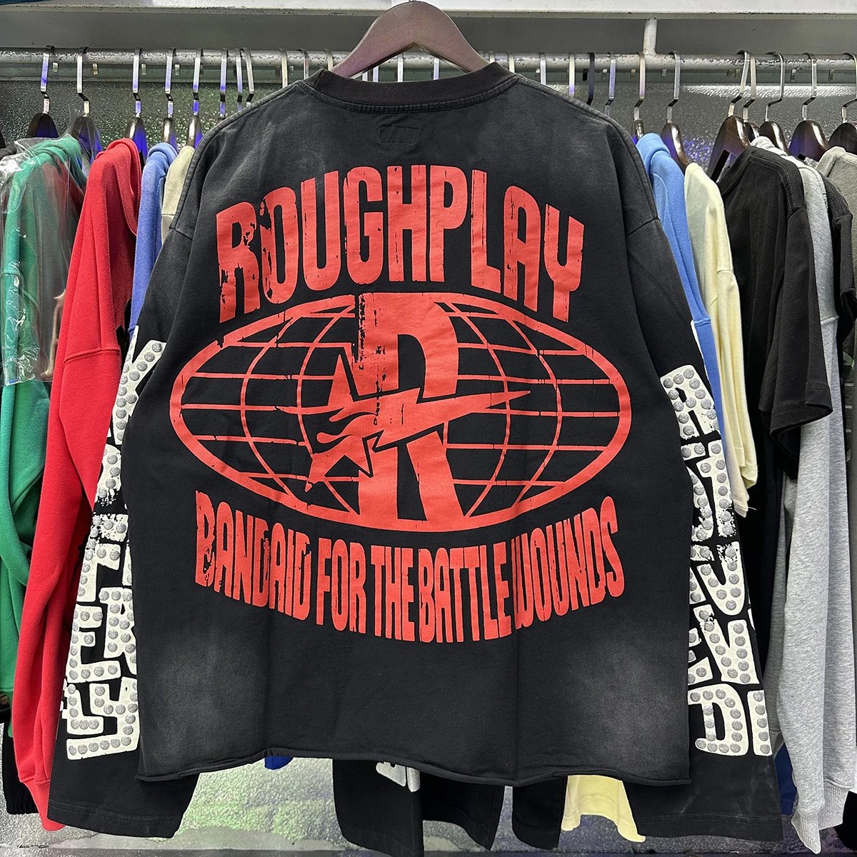 Rough Play Black Vintage Graphic Oversized T-Shirt