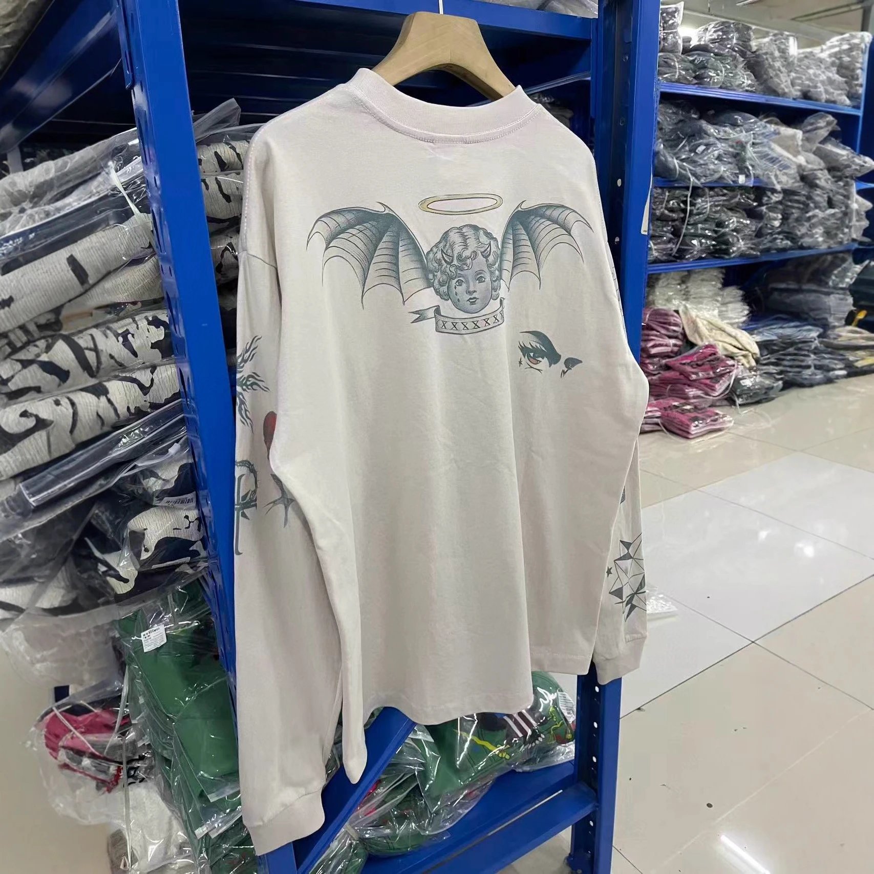 Off-White Angel Wing Graphic Cream Oversized Long Sleeve T-Shirt