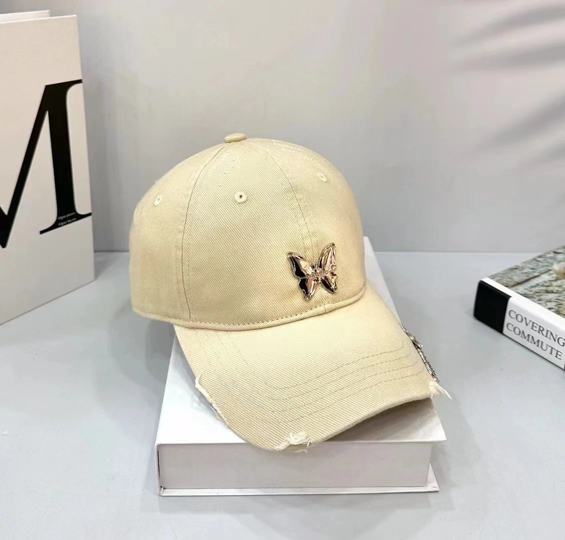 Unbranded Hats Butterfly Metal Accent Distressed Baseball Cap — Khaki