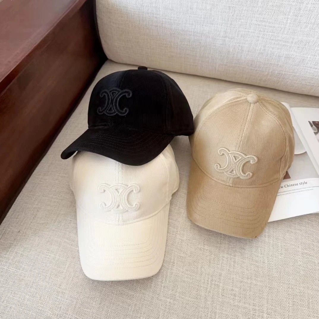 Corduroy Baseball Cap Black Beige White Embroidered Logo Casual Hat