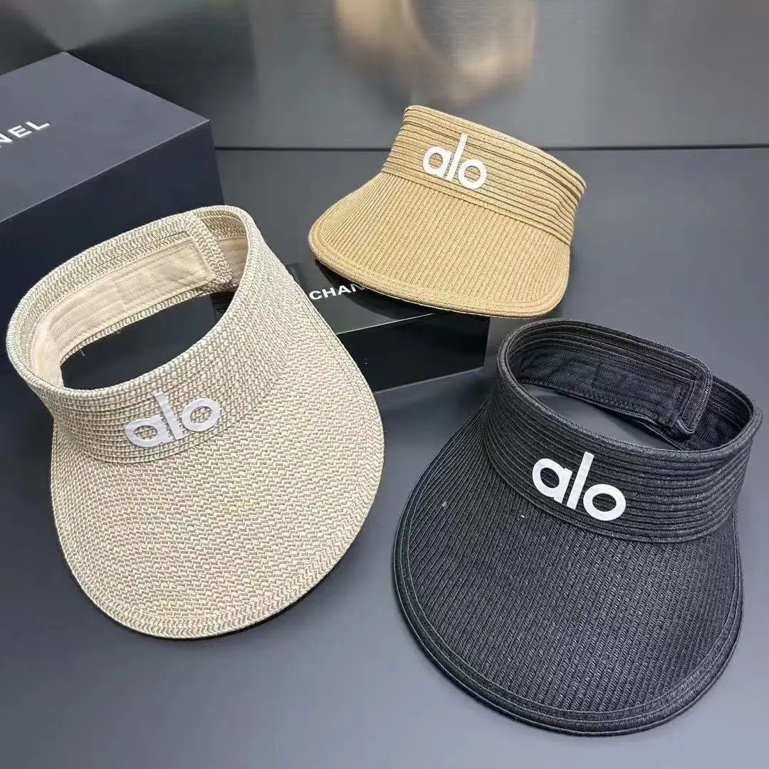 Alo Logo Embroidered Corduroy Visor Hat Beige Tan Black Cream Casual Sun Visor