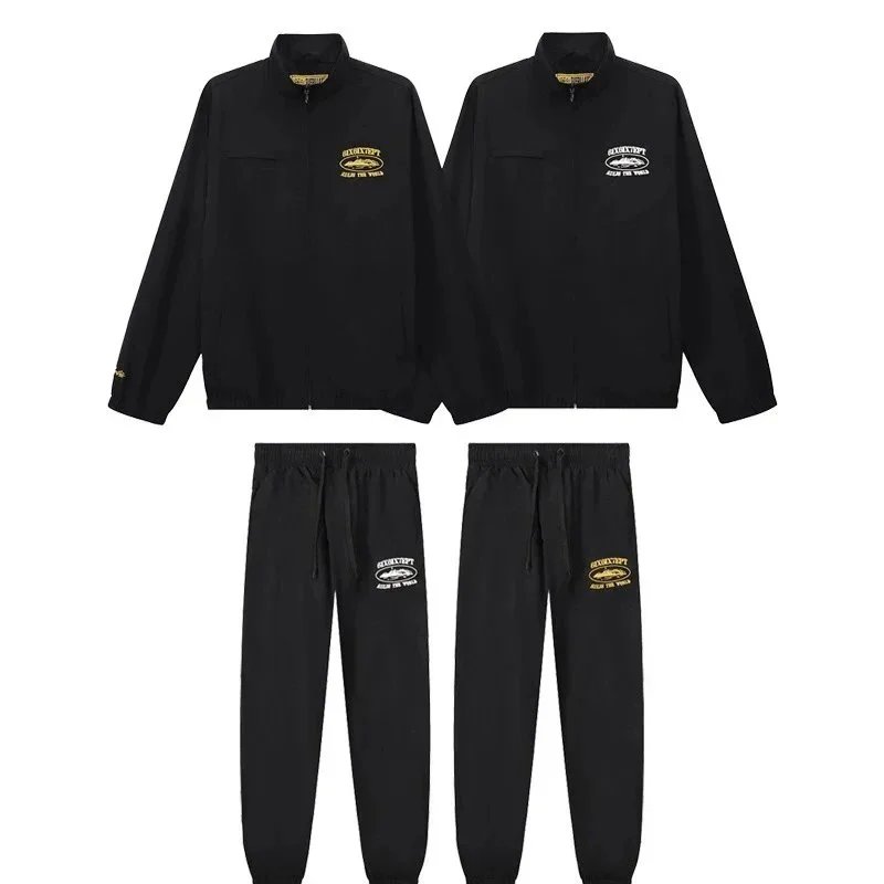 Black Track Suit Set With Embroidered Logo Sportswear