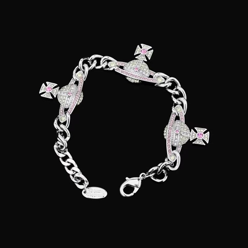 Vivienne Westwood Orb Silver Rhinestone Chain Bracelet