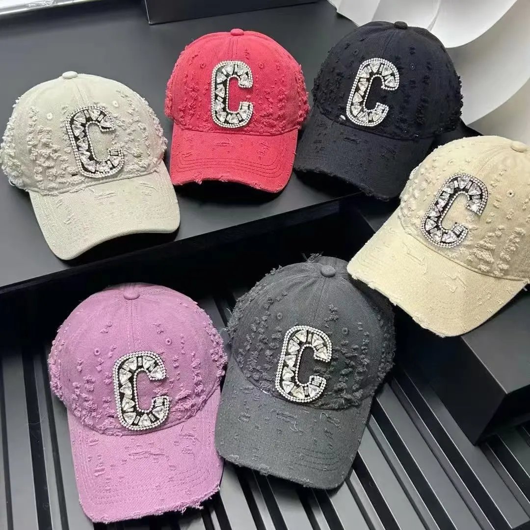 Unbranded Hats Distressed Rhinestone C Letter Baseball Cap image 1