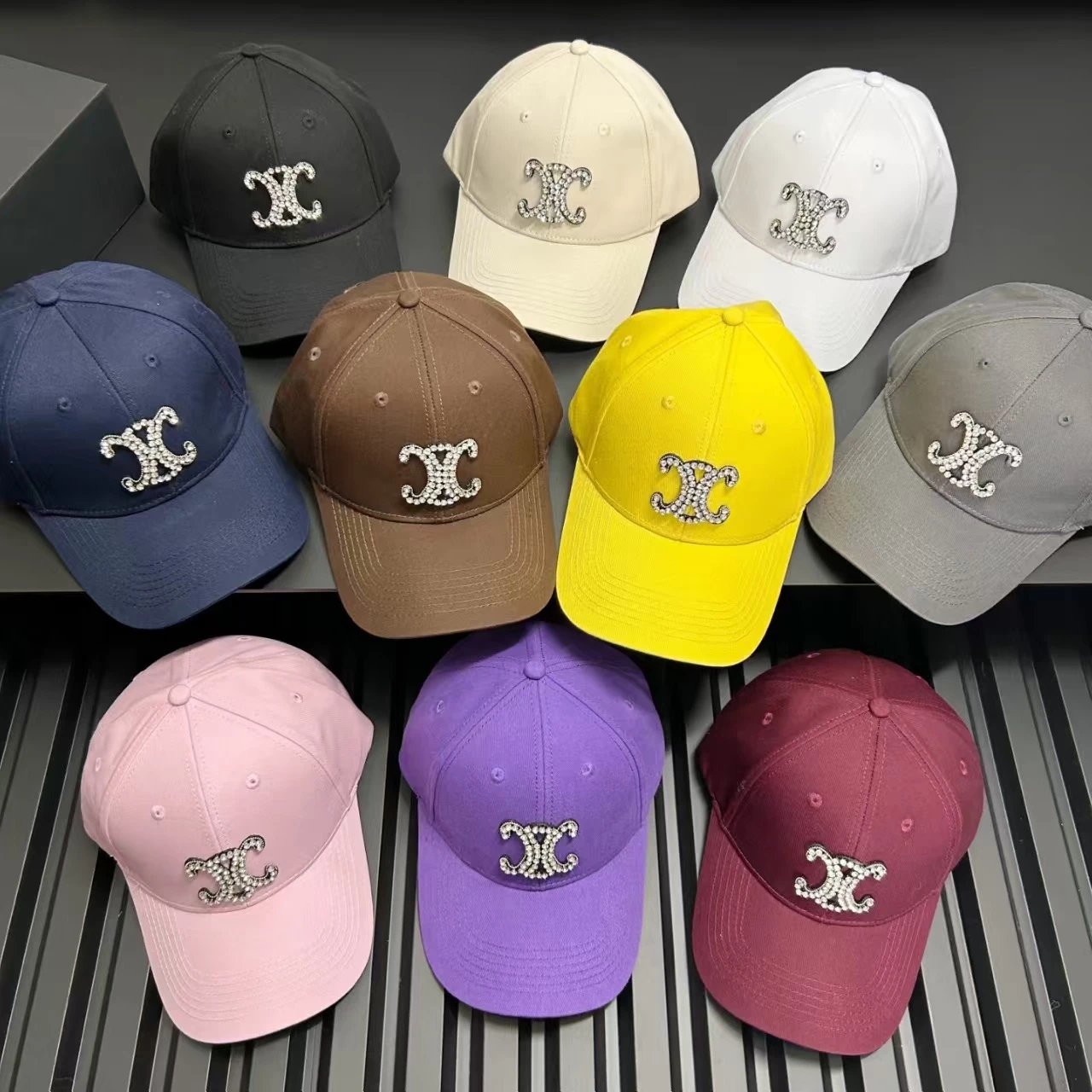 Crystal Embellished XC Logo Baseball Cap Multicolor Fashion Dad Hat
