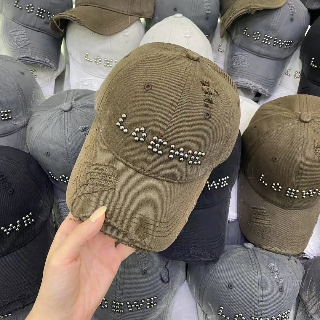 Unbranded Hats Distressed studded LOVE baseball cap image 3