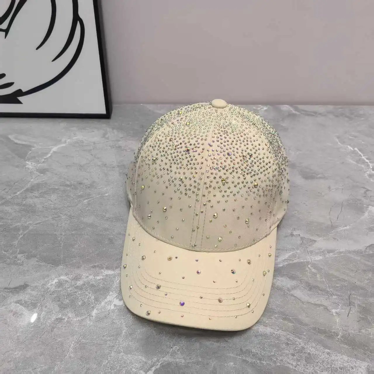 Rhinestone Embellished Baseball Cap Pink Beige White Black Sparkly Glam
