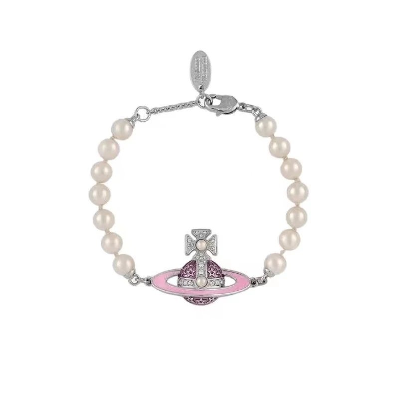 Vivienne Westwood Orb Pink Enamel Pearl Bracelet