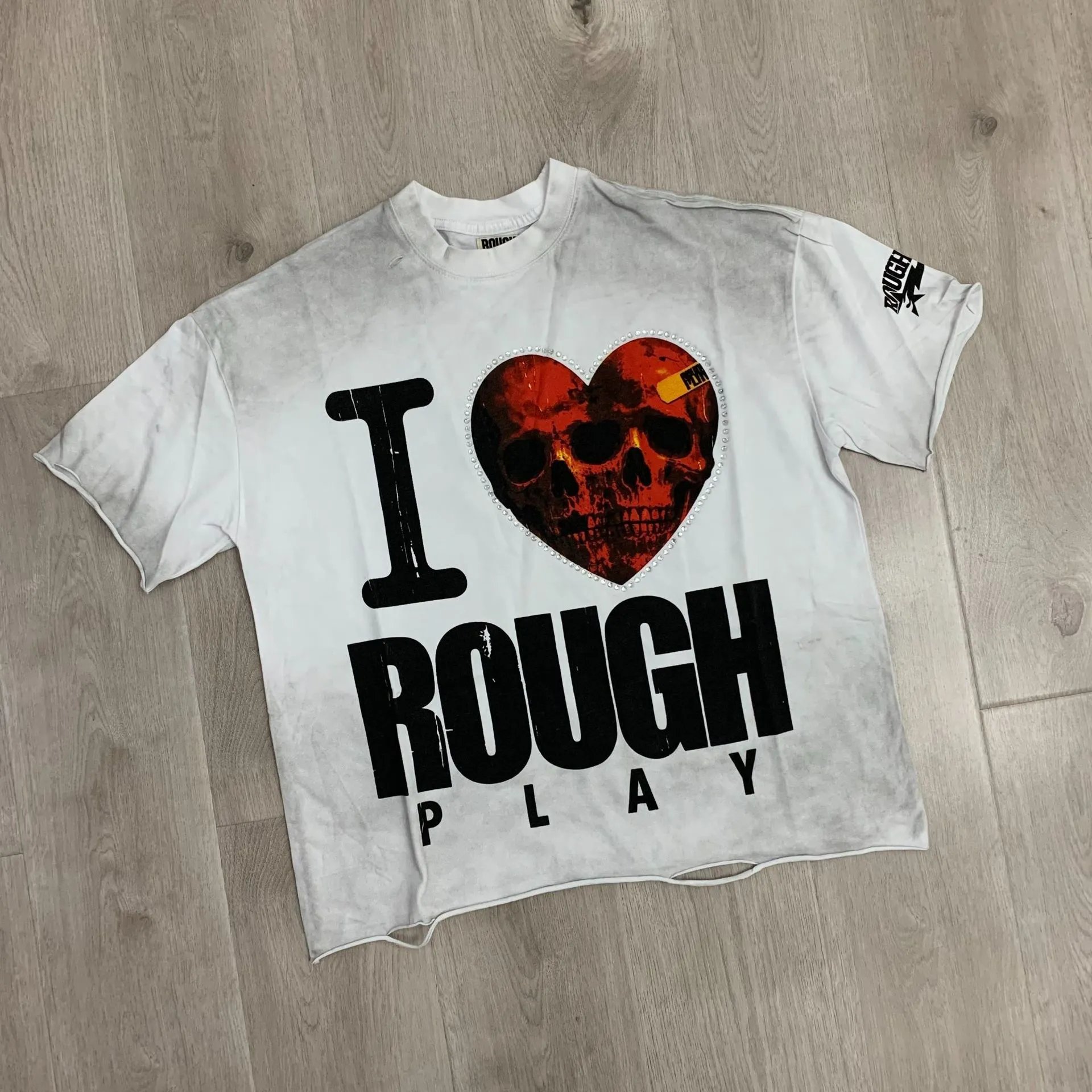 Roughplay Bandaid For The Battle Wounds White Distressed Graphic T-Shirt