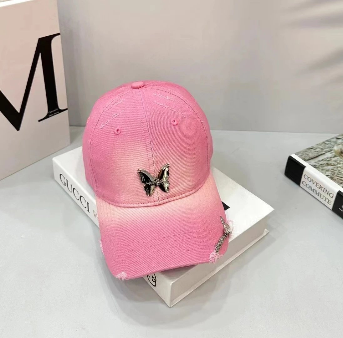 Unbranded Hats Butterfly Metal Accent Distressed Baseball Cap — Pink