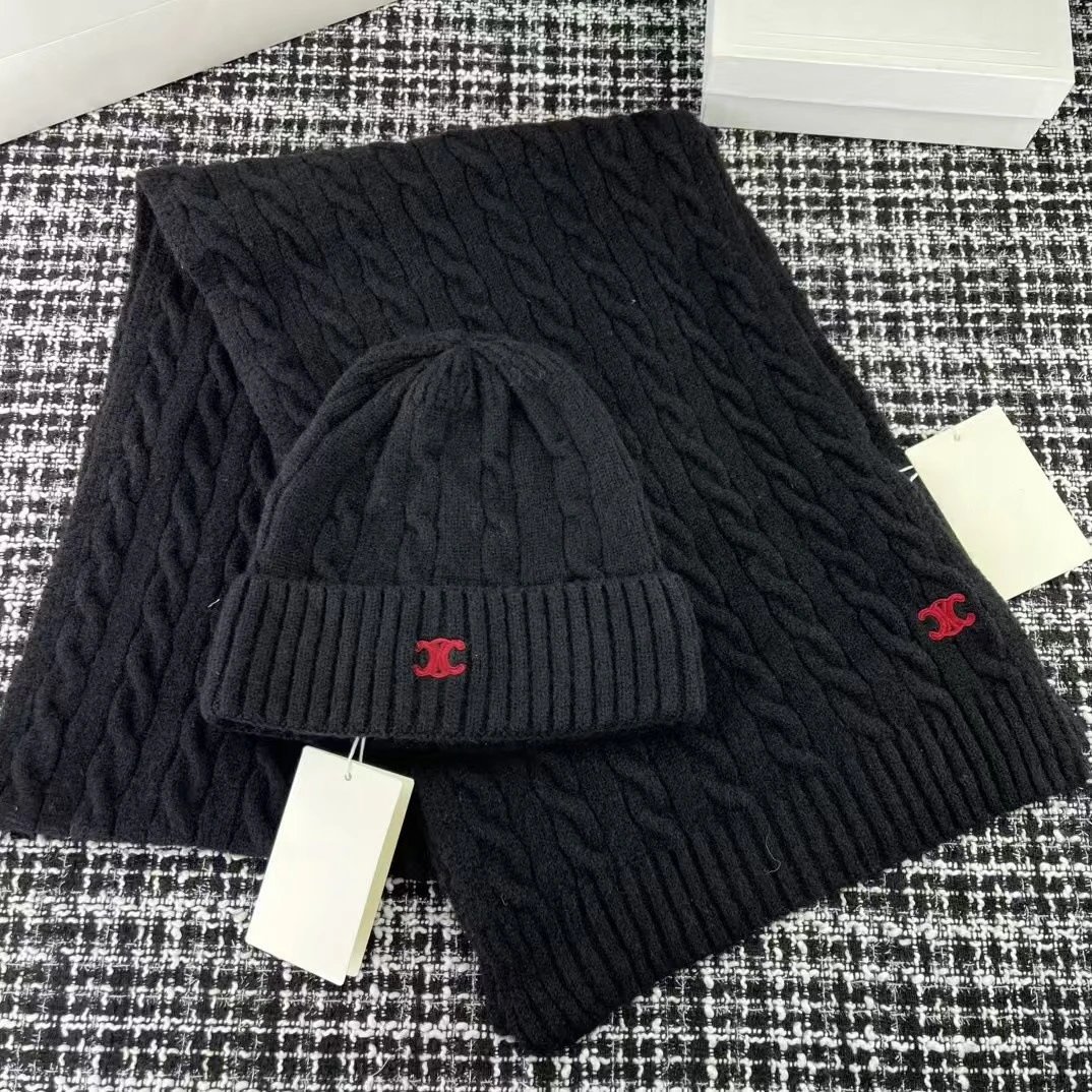 Chanel Cable Knit Gray Beanie And Scarf Set