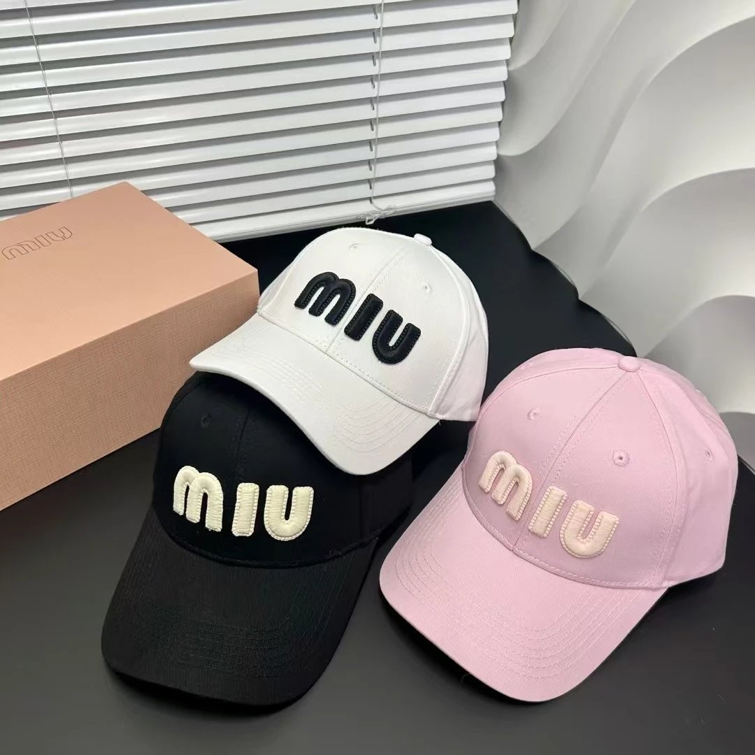 Miu Miu Embroidered Logo Black White Pink Baseball Cap