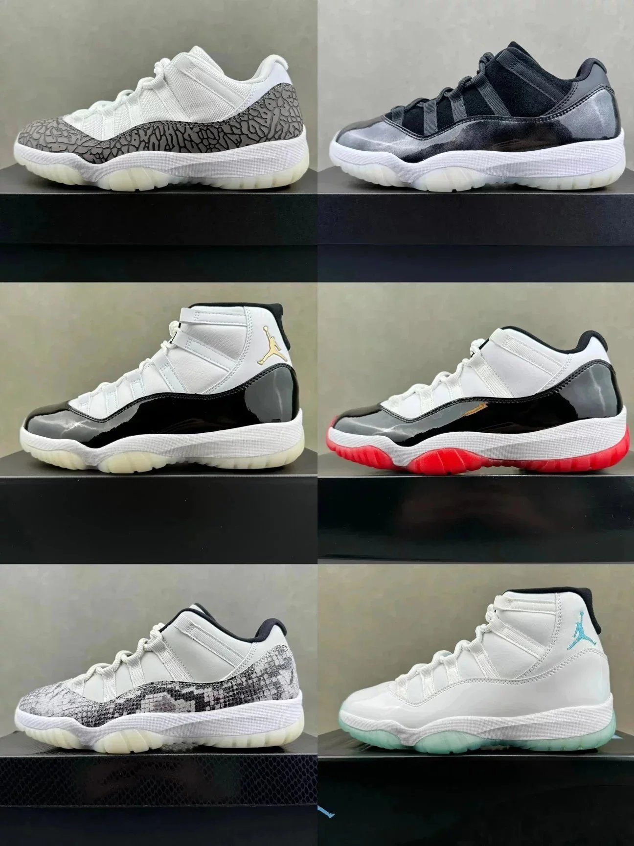 Air Jordan 11 White Grey Elephant Patent Leather Sneakers