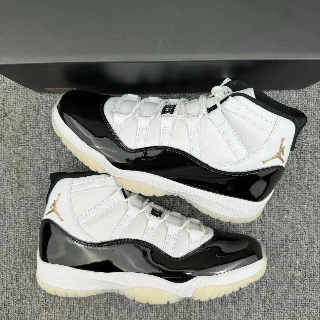 Air Jordan 11 White Grey Elephant Patent Leather Sneakers