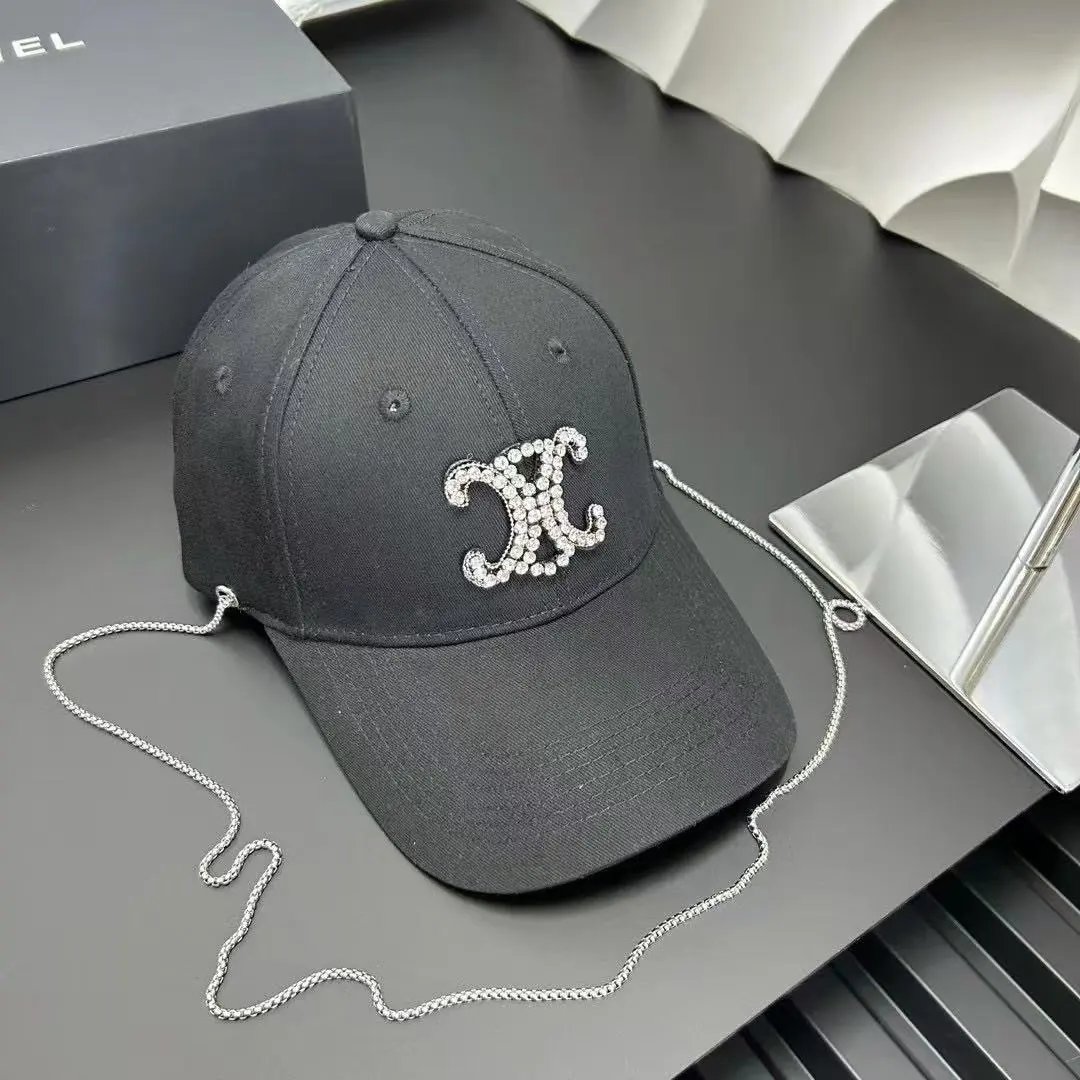 CHANEL Hats Rhinestone Double C Baseball Cap with Detachable Chain image 5